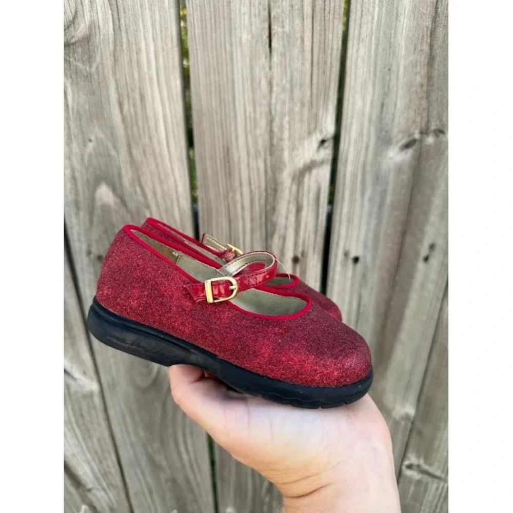 Vintage Glitter Dorothy McKids Mary Jane Shoes Size 6 Red Sparkly Buckle Flats